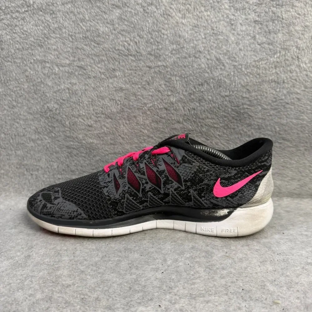 Nike Free 5.0 Women Running Shoes Black Pink Snake Print Athletic Sneaker Size 7